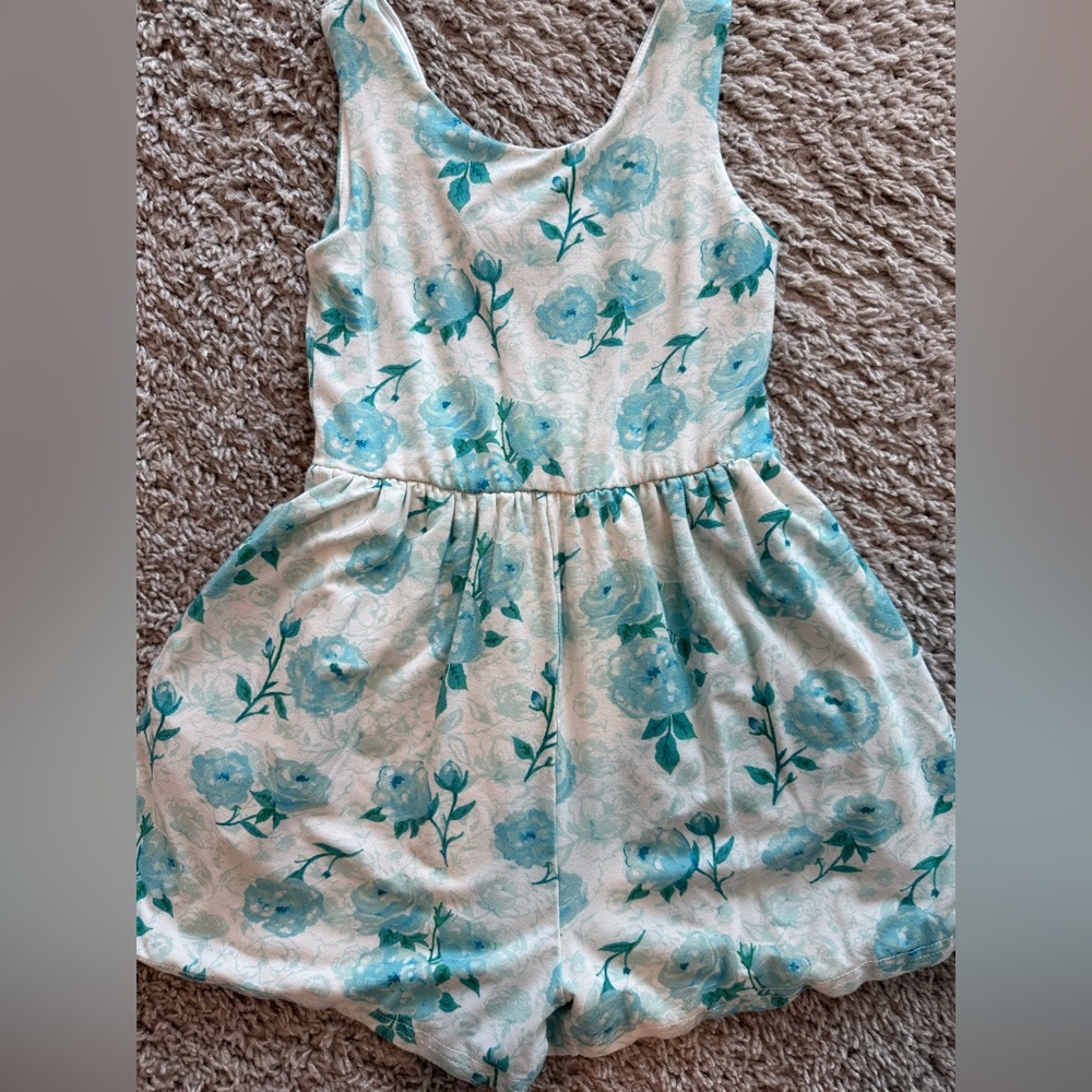 SweetHoney Floral Romper in Blue and Cream